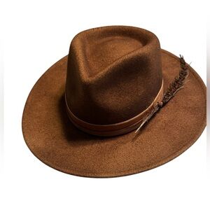 Brown Buckle Brand Wool Retro Carmel True Panama Wide Brim Fedora Hat NWT